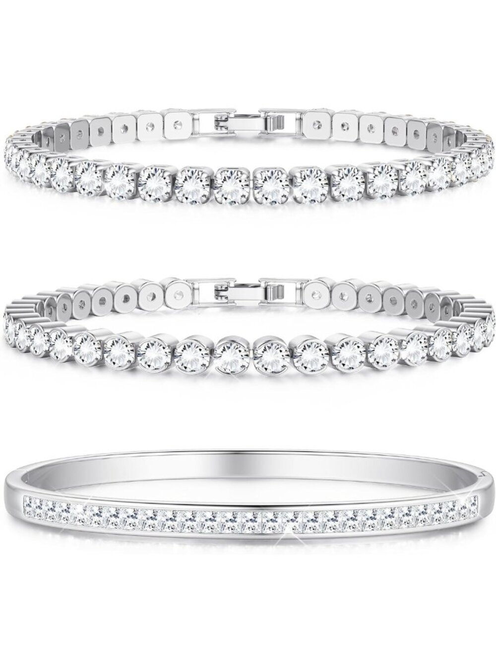 Elegant 18K Gold Plated Tennis Bracelet Set for Women - Stylish Bangle Jewelry